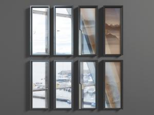 新中式带有水墨山水图案的平开门