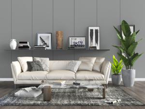 现代白色三人长沙发茶几组合3d模型 现代白色三人长沙发茶几组合