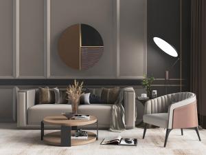 新中式多人单人沙发茶几组合