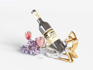 欧式红酒架上的红酒瓶和高脚杯3d模型 欧式红酒架上的红酒瓶和高脚杯