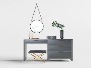 新中式灰色带抽屉的梳妆化妆台