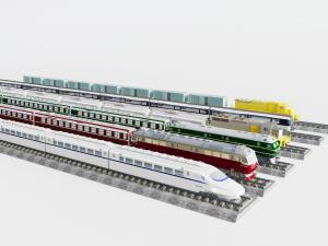 现代在轨道上的客运货运火车头3d模型 现代在轨道上的客运货运火车头