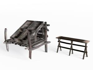 中式民宿原木货架长凳