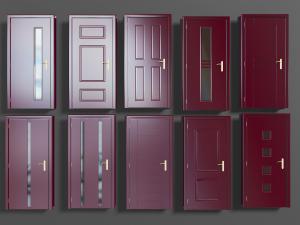 现代红色装饰玻璃条的平开门