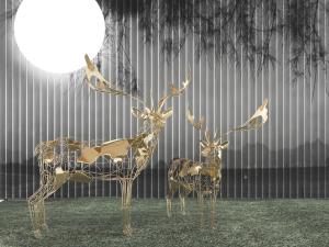 现代月下麋鹿景观小品