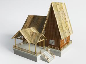 中式民宿斜顶木屋亭子