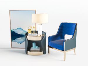 新中式单人沙发茶几3d模型 新中式单人沙发茶几