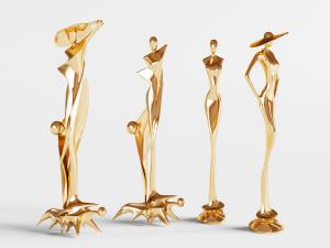 现代金色抽象人物雕塑雕刻