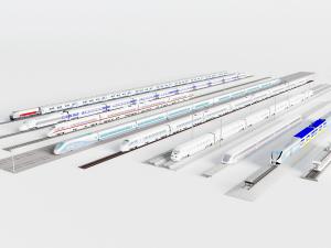 现代火车站动车火车3d模型 现代火车站动车火车