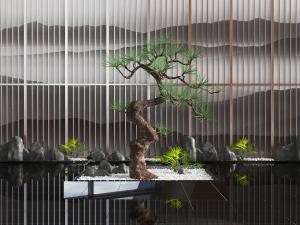 新中式松树主题的景观小品