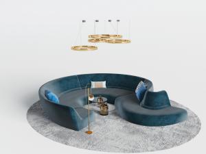 现代大型S形、圆形多人沙发3d模型 现代大型S形、圆形多人沙发