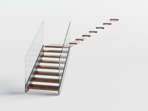 现代实木台阶玻璃扶手的楼梯3d模型 现代实木台阶玻璃扶手的楼梯