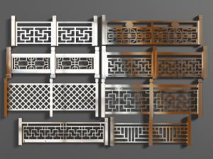 中式斜纹、工字结构栏杆护栏3d模型 中式斜纹、工字结构栏杆护栏