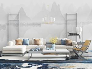 新中式转角沙发、茶几组合