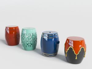 新中式描金鼓形凳子坐墩