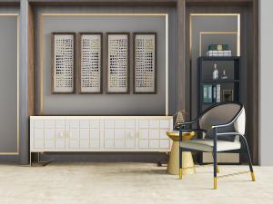 新中式单人沙发椅、边几、电视柜3d模型 新中式单人沙发椅、边几、电视柜