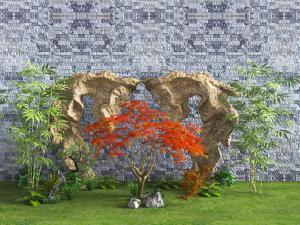 中式假山竹子庭院景观小品