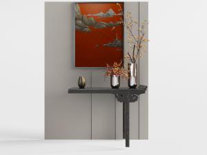 中式端景台、条案、装饰挂画3d模型 中式端景台、条案、装饰挂画