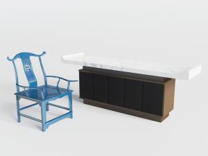 新中式扶手椅、案几边柜