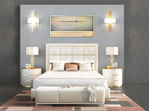 现代白色软包床头双人床床头柜