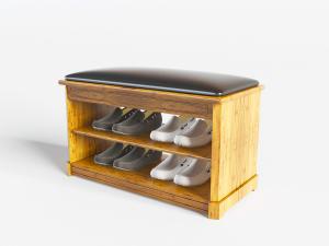 现代实木带收纳鞋柜的换鞋凳