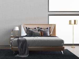 现代皮革立体条纹床头双人床