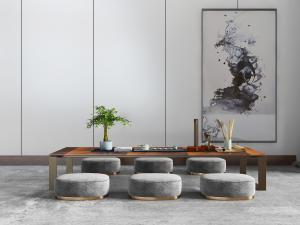 中式实木茶桌和坐垫