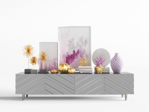 现代轻奢灰色斜条纹柜门的电视柜