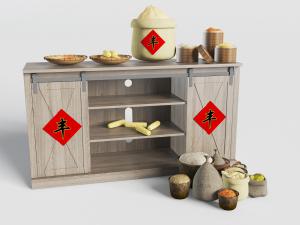 中式民宿实木餐边柜、粮食储物柜