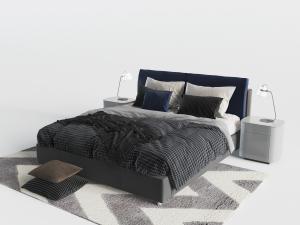 现代布艺双人床、地毯