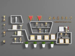 企业荣誉奖杯奖牌墙面展示柜3d模型 企业荣誉奖杯奖牌墙面展示柜