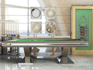 现代金属框架的台球桌球杆