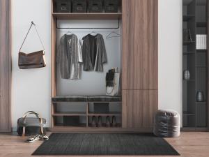 现代实木玄关带卡座的鞋柜