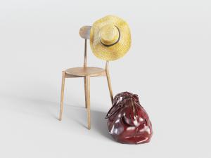 北欧实木椅子红色皮革包草帽3d模型 北欧实木椅子红色皮革包草帽