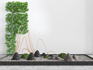 中式庭院植物墙假山石头景观小品
