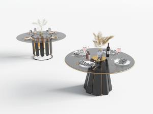 现代黑色圆形餐桌3d模型 现代黑色圆形餐桌