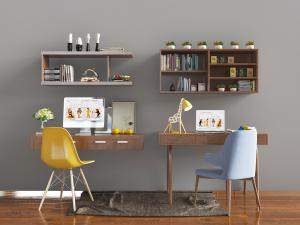 北欧儿童实木悬挂式书桌椅组合3d模型 北欧儿童实木悬挂式书桌椅组合