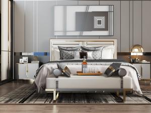 新中式双人床、床尾凳