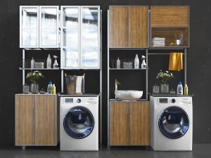 现代嵌入洗衣机洗手盆的置物储存装饰柜