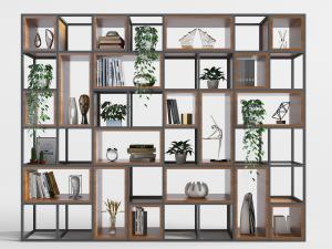 现代金属实木拼接置物装饰柜