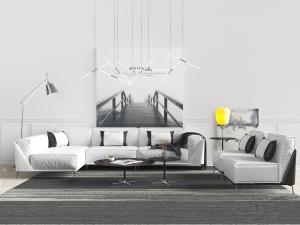 现代白色转角多人沙发茶几组合