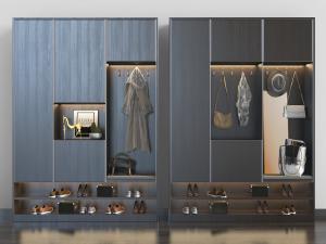 现代灰黑色实木玄关鞋柜