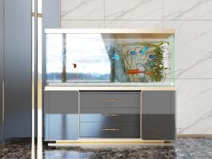 新中式带鱼缸水族装饰储物柜