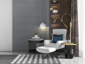 现代白色布艺单人沙发脚踏3d模型 现代白色布艺单人沙发脚踏