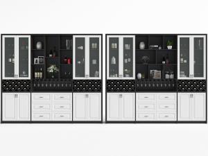 北欧白色柜门黑色柜体的酒柜3d模型 北欧白色柜门黑色柜体的酒柜