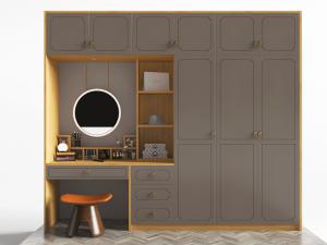 新中式嵌入书桌椅子的装饰收纳柜