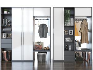 现代玄关带卡座衣架的装饰鞋柜