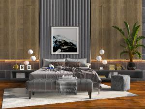 现代无床头的双人床软包床尾凳