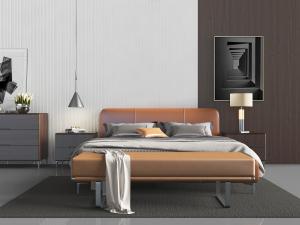 后现代真皮双人床床尾凳