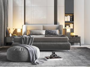 现代布艺双人床坐墩